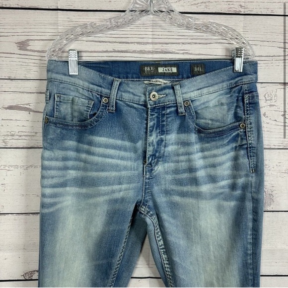 Buckle BKE Mens Jeans size 34 Long Jake Blue Straight Leg Casual Thick Stitch - Picture 4 of 14